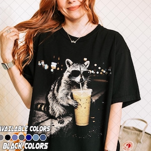 Comfort Colors Raccoon Drinking Iced Coffee Shirt, Funny Animal Meme Tee, Coffee Lover Raccoon Shirt, Gift For Women and Man Unisex T-Shirt image 2