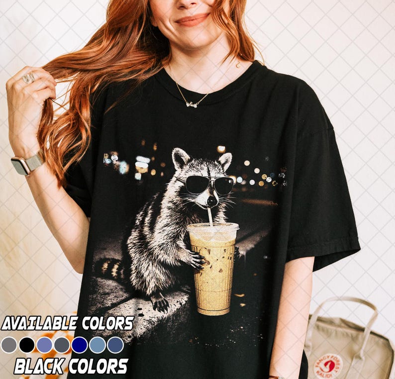 Comfort Colors Raccoon Drinking Iced Coffee Shirt, Funny Animal Meme Tee, Coffee Lover Raccoon Shirt, Gift For Women and Man Unisex T-Shirt image 2