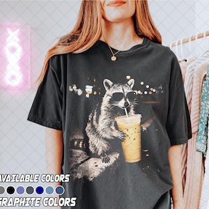 Comfort Colors Raccoon Drinking Iced Coffee Shirt, Funny Animal Meme Tee, Coffee Lover Raccoon Shirt, Gift For Women and Man Unisex T-Shirt image 4