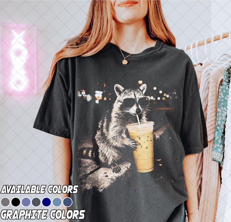 Comfort Colors Raccoon Drinking Iced Coffee Shirt, Funny Animal Meme Tee, Coffee Lover Raccoon Shirt, Gift For Women and Man Unisex T-Shirt image 4