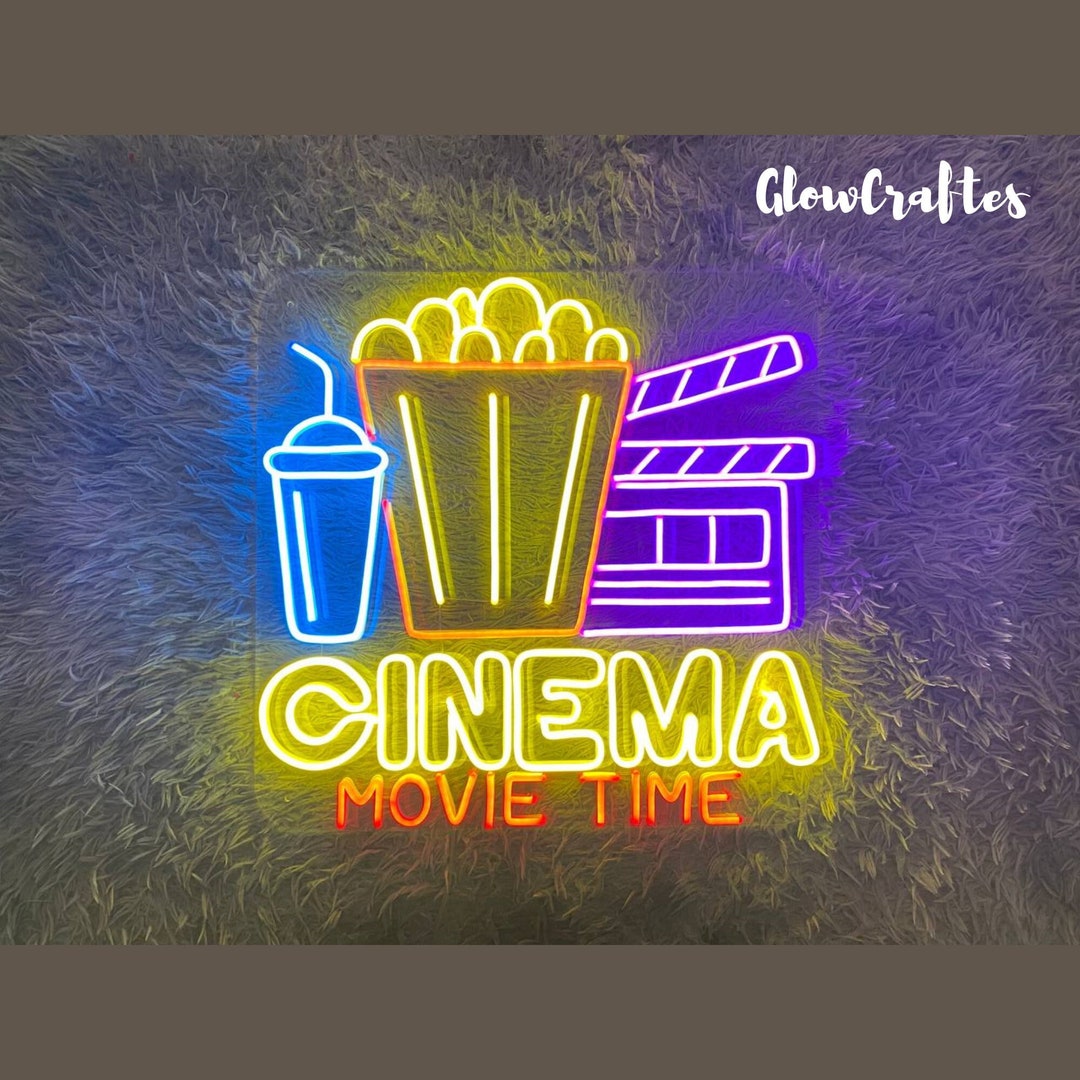 Cinema Movie Time Neon Sign, Cinema Led Sign, Movie Neon Sign, Popcorn