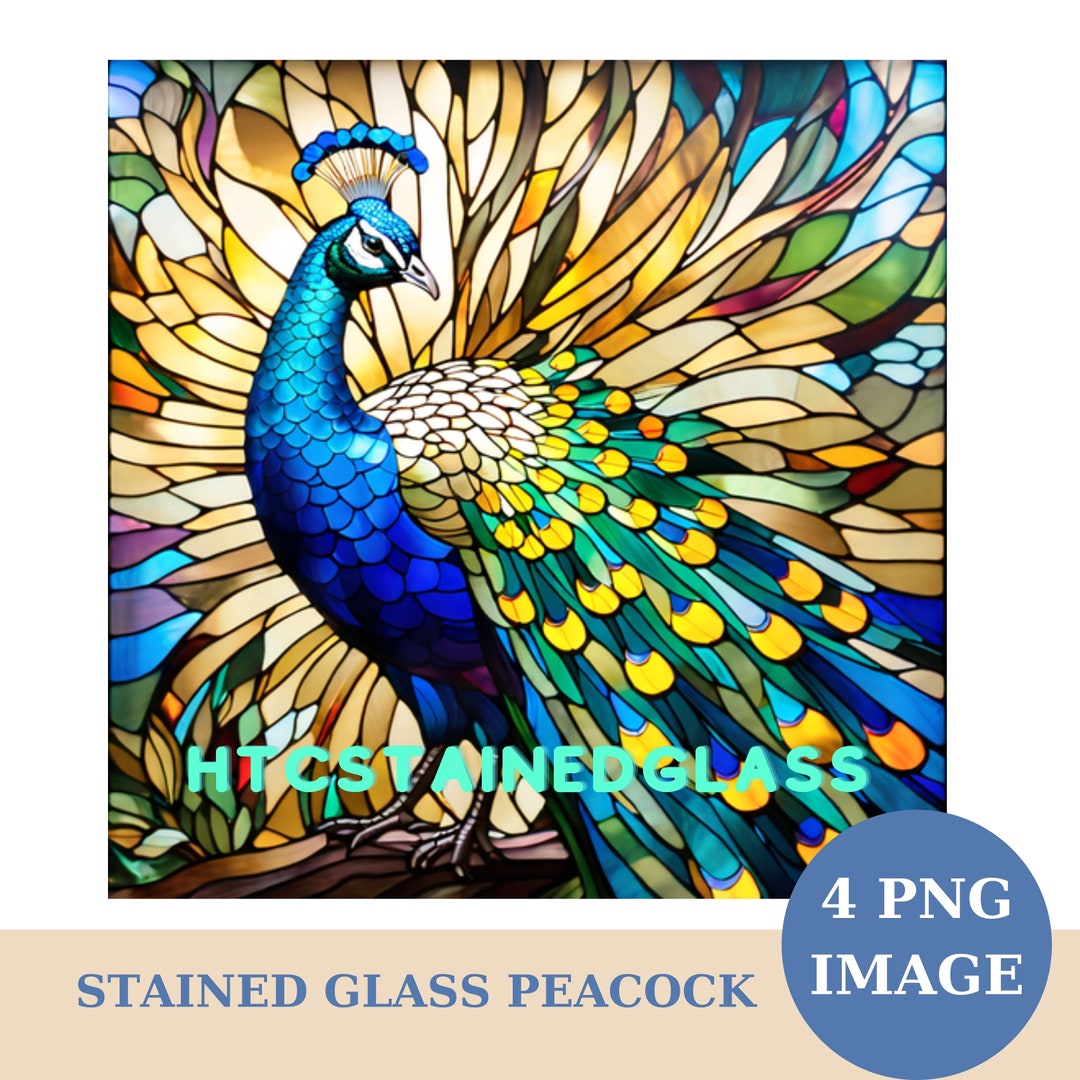 4 Peacock Stained Glass Pattern Sublimation Designs Stained Etsy