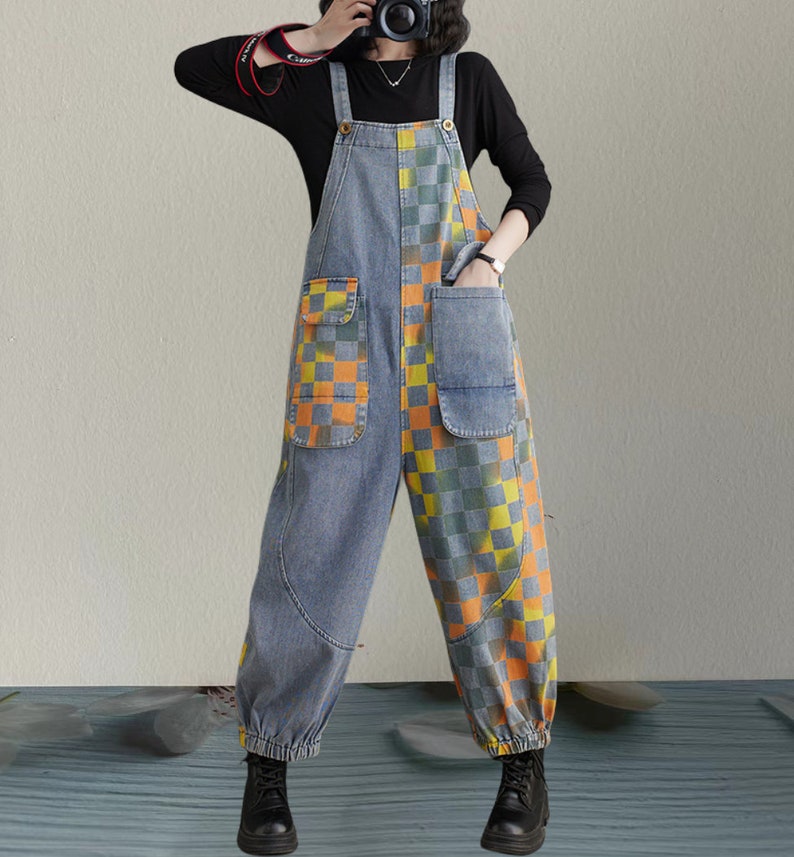 Floral Denim Overalls, Baggy Jeans Jumpsuits, Plus Size Overalls, Wide
