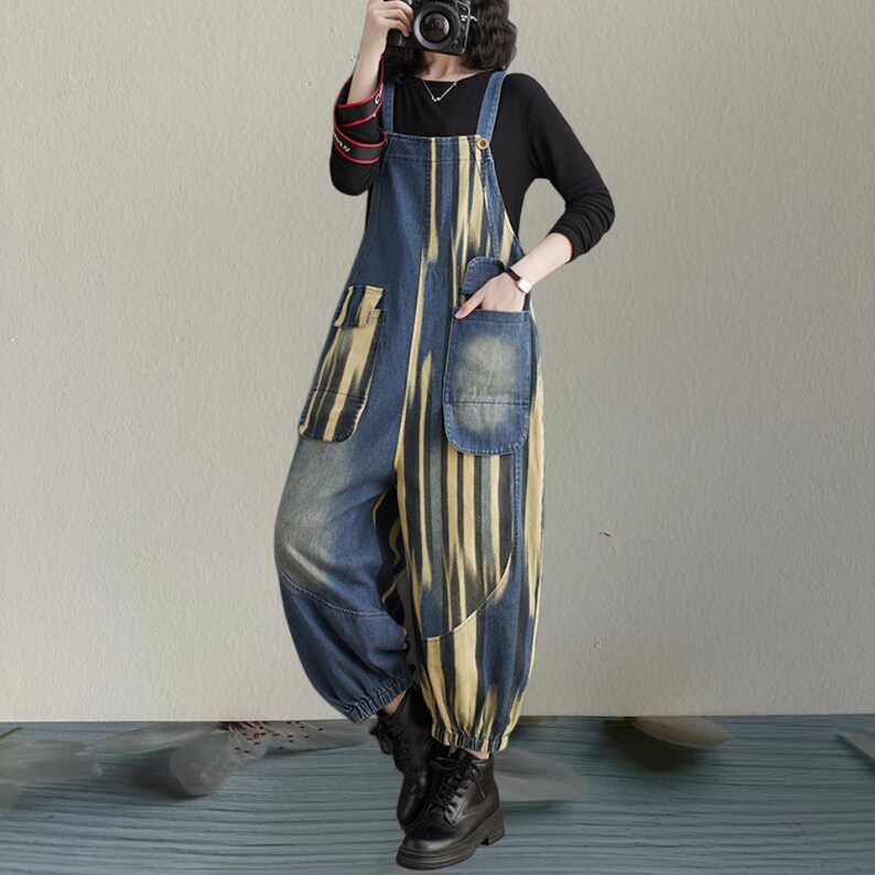 Floral Denim Overalls, Baggy Jeans Jumpsuits, Plus Size Overalls, Wide