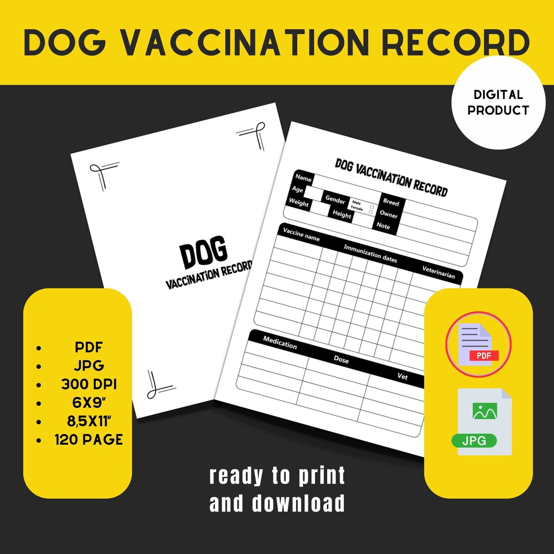 Dog Vaccination Record Printable is in Convenient Sizes Such as 69 and ...
