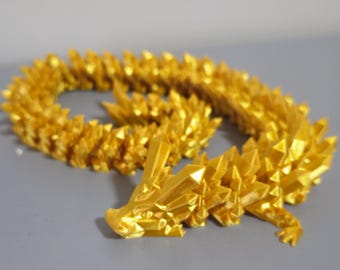 Golden Crystal Dragon - 3D Printed - Articulated - Silk Gold Finish