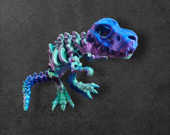 T-Rex Flexi squelette - Imprimé en 3D - Couleur de la soie décalée - Fidget - arc-en-ciel