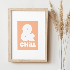 And Chill Peach Fuzz Typography Poster, Cozy Vibes Home Decor, Bold Statement Black Wall Art, Trendy Retro Quote Print, Preppy Download zdjęcie 9