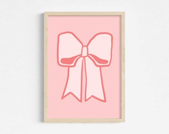 Pink Preppy Bow Poster, Coquette Room Decor, Balletcore Digital Print, Aesthetic Trendy Wall Art, College Apartment Decor, Hand Drawn Art