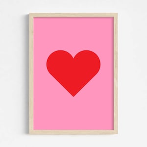Rotes Herz druckbare Wandkunst, Valentinstag Dekor, Liebe Poster, Minimal Herz Poster, süße trendige Wandkunst, Sofort Download