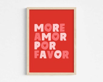 Mehr Amor Por Favor Print in Rot und Pink, Moderne Eklektische Wand Kunst, Ästhetisches Wohnzimmer Poster, Adrette Wohnung Dekor, Instant Download