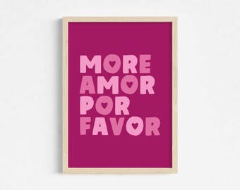 More Amor Por Favor Print in Beere und Pink, ästhetisches Wandbild, Adhäsives Wanddekor, Sofort Download