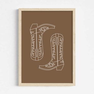 Boho Cowgirl Wall Art, Beige Cowboy Boots Print, Western Dorm Room Decor, Cute Apartment Poster, Girly Digital Download, Minimal Retro Art