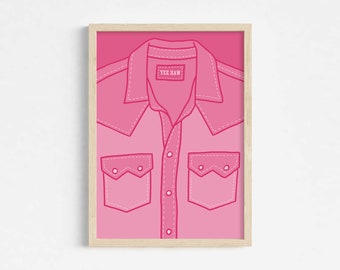Pink Western Shirt Wall Art, Trendy Cowgirl Decor, Yee Haw Poster, Preppy Dorm Room Illustration, Cute Apartment Print, Digital Download