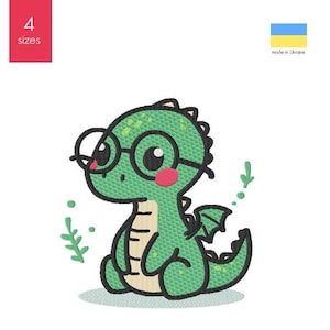 Bordado a máquina de dragón para niños. Lindo archivo de bordado a máquina de dragón. Bordado a máquina de dragón verde. Divertido bordado a máquina de dinosaurio