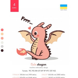 Machine embroidery dragon, Cute dragon embroidery file, Trendy embroidery for girls dragon, Pillow embroidery for kid, Embroidery download