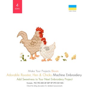 Farmhouse Chicken Family Machine Embroidery Design, Rooster Hen Chicks Pattern (Digital Download)
