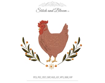 Küken Stickdatei, Bauernhaus Huhn Maschinenstickdatei (Digitaler Download)