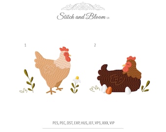 Bauernhof Huhn Stickdatei, Stickdatei, stehendes Huhn, nistendes Huhn (Instant Download)