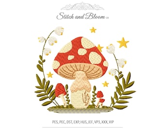 Mushroom Machine Embroidery Design. Toadstool Embroidery File