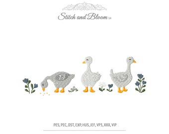 Goose Embroidery Border Design, Cottagecore Geese Farmhouse Machine Embroidery File Farm Birds