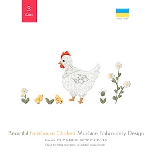 Farmhouse Chicken Embroidery Design, Hen and Chicks (Digital Download)
