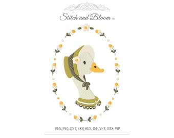 Mother Goose Embroidery Design Cottagecore Goose in Bonnet Machine File Floral Country Pattern