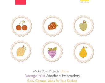 Vintage Fruit Machine Embroidery Design – Cottagecore Mini Fruits (Digital Download)