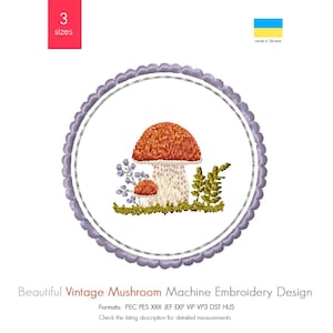 Diseño de bordado a máquina de hongos: Boletus del bosque con helechos y hierbas. Archivo de bordado a máquina inspirado en la naturaleza. Decoración rústica otoñal.
