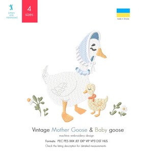 Mother Goose Embroidery Design, Moma Duck and Babie Vintage Farmhouse Machine File (Digital Download)