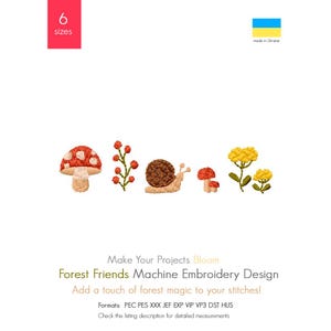 Diseño de bordado a máquina de setas y caracoles del bosque, bordado a máquina estilo cottagecore, descarga instantánea de naturaleza boscosa, decoración de jardín otoñal