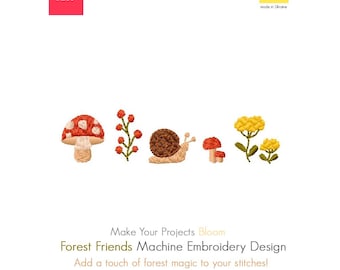 Mushroom embroidery design with snail — woodland forest machine embroidery file, instant download