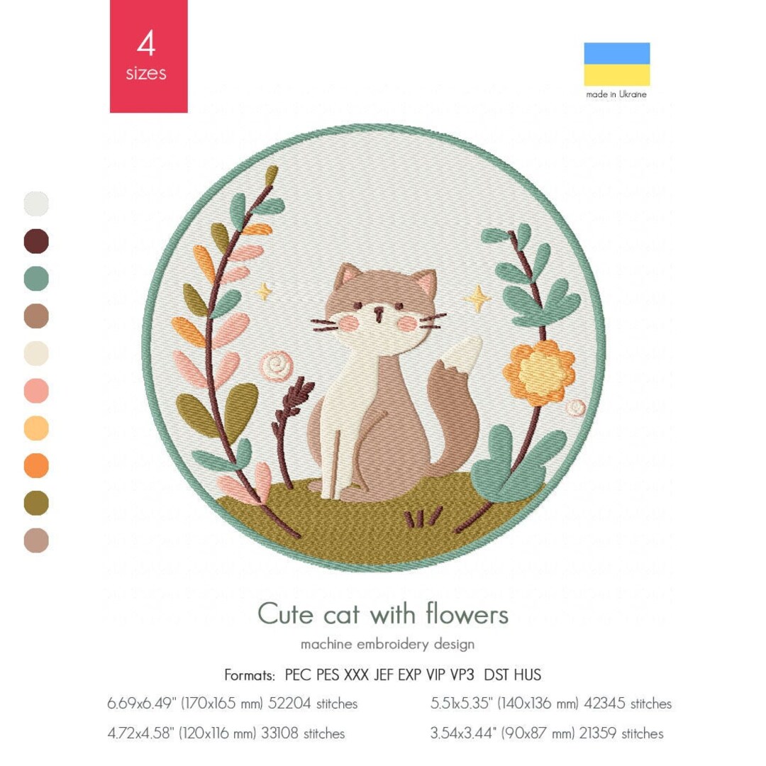 Cat Machine Embroidery Design. Cute Cat Machine Embroidery Design. Pet ...