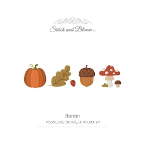 Fall Border Embroidery Design, Cottagecore Pumpkin Acorn Mushroom Machine Embroidery File (Digital download)