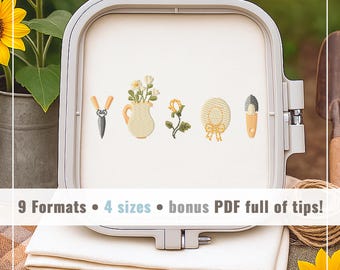 Cottagecore Garden Embroidery Design, Summer Icons for 4x4 Hoop (Instant Download)