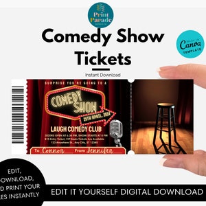 Biljett till komedishow l Utskrivbara biljetter l Anpassad present till komedishow l Utskrivbar standup-komik l Upplevelsekupong l Dejtkväll