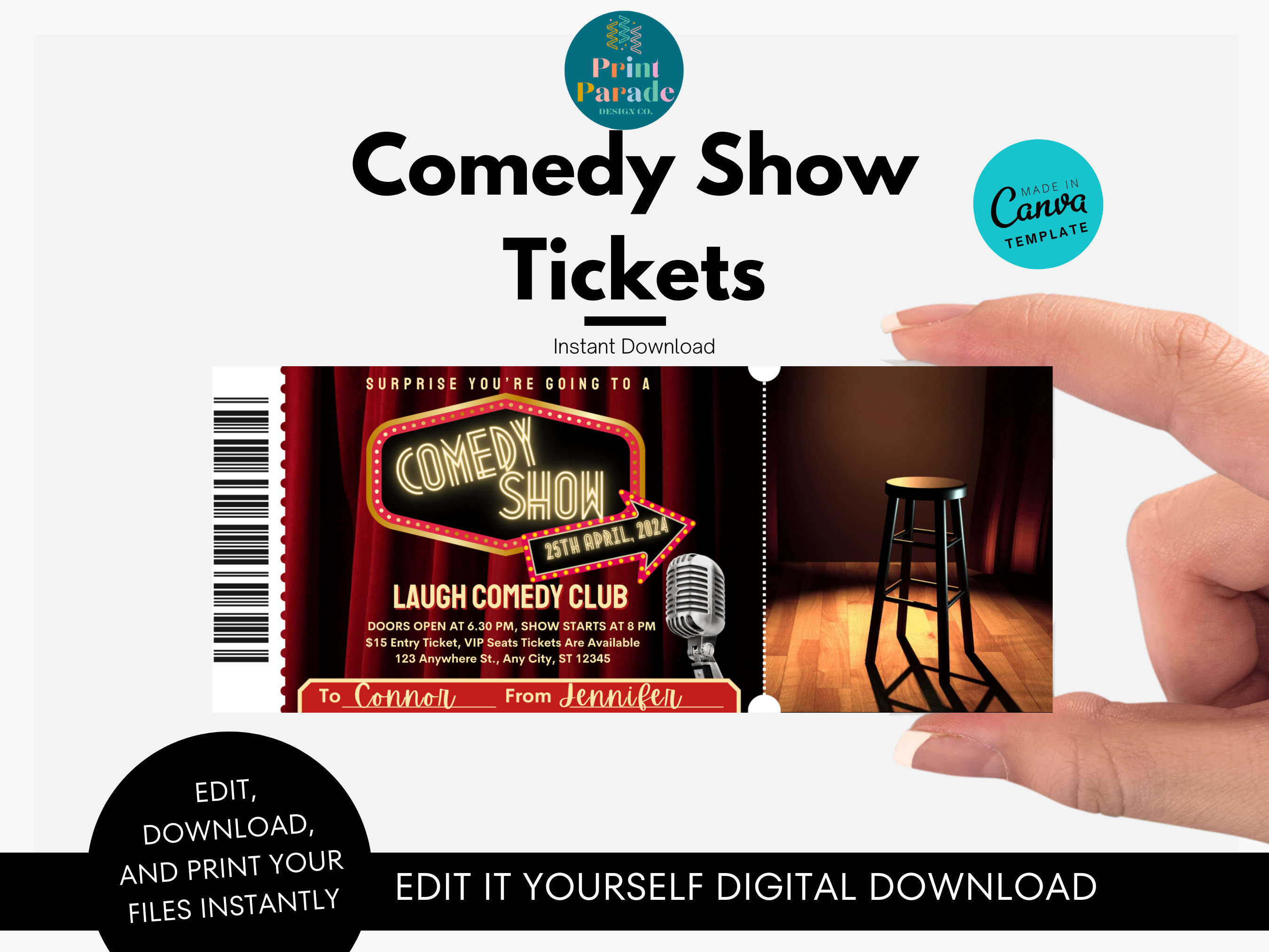 Comedy Show Ticket L Printable Tickets L Custom Comedy Show Gift L DIY Stand up Comedy Event