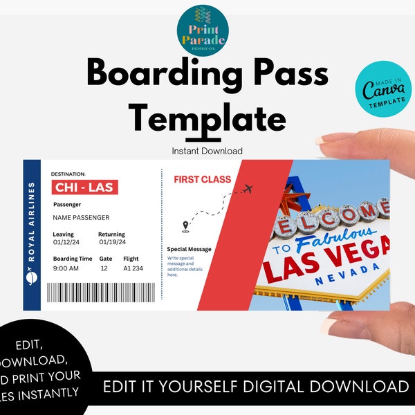 Editable Boarding Pass Template l Printable Airline Ticket l Boarding Pass Surprise Trip l Digital Download l DIY Customizable Plane Ticket