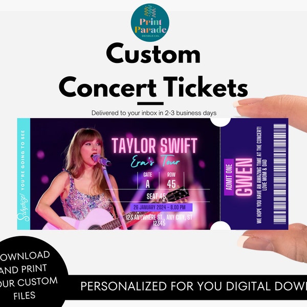 PERSONALIZED Concert or Event Ticket Stub | Print | Email Delivery | Ways to Gift Concerts | Keepsake Souvenir | Birthday Gift Idea | pdf