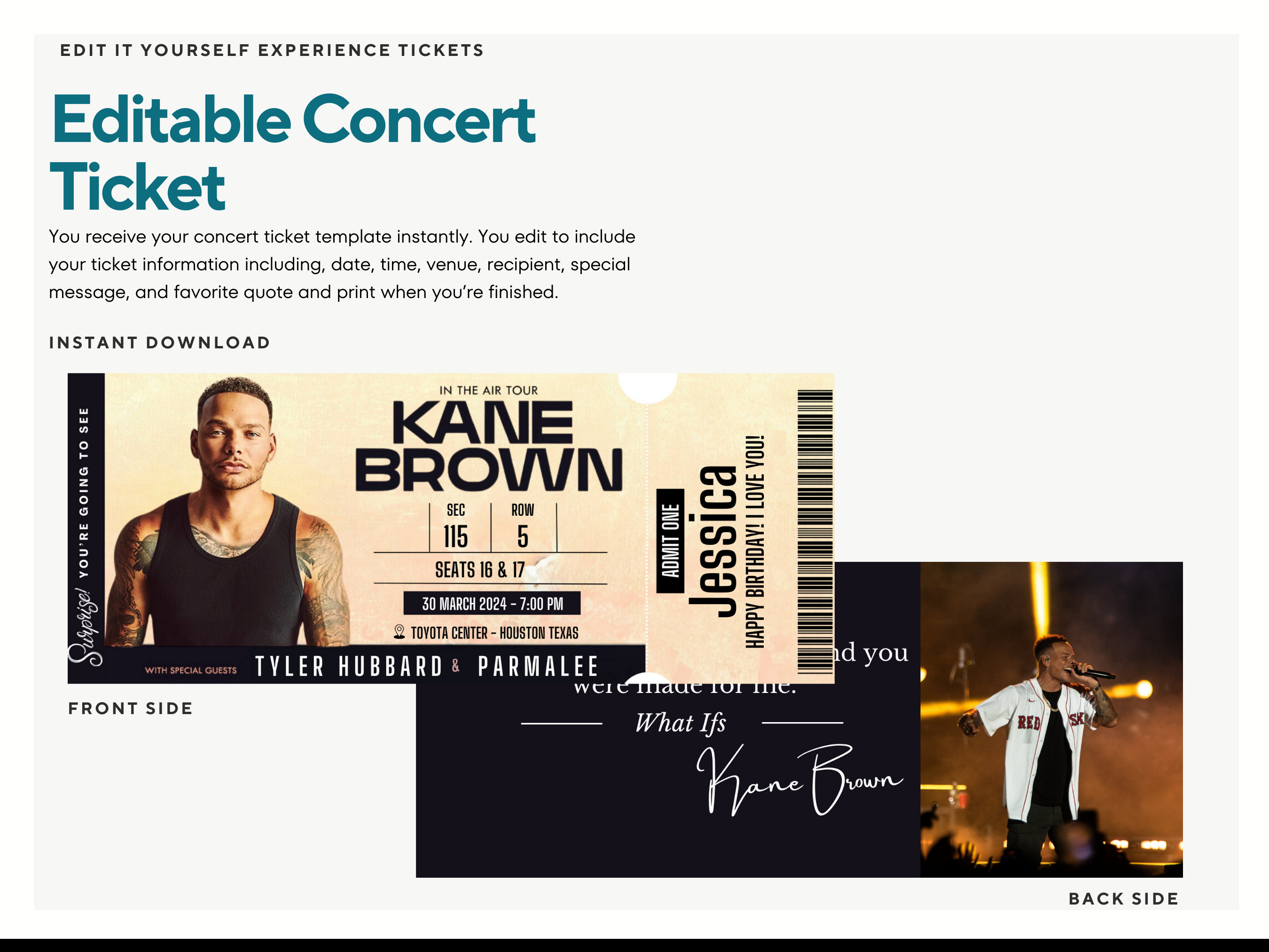 Editable Concert or Ticket Stub Kane Brown in the Air Concert Tour L ...