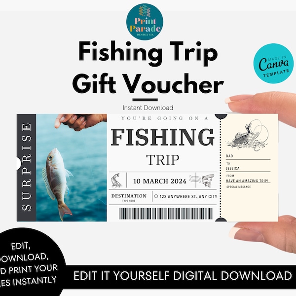 Fishing Trip Gift Voucher l Printable Gift Certificate l Editable Ticket l Fishing Trip Coupon l Gift Certificate l Instant Download l