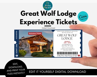 Great Wolf Lodge Experience Ticket l Editable Great Wolf Lodge Ticket l Surprise Reveal Trip Gift l Instant Download l Souvenir Ticket