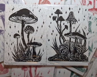 Linocut Mushroom Prints