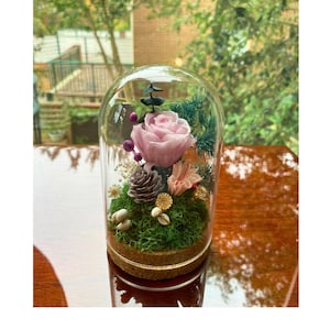 Personalized Preserved Flowers Gift  in Glass Dome Globe, Everlasting Rose under Glass Bell for Valentine&#39;s Day,  Birthday, Forever Roses