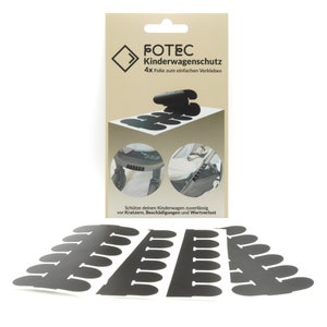 Puede incluir: Cuatro l&aacute;minas de pel&iacute;cula protectora negra para un cochecito. La pel&iacute;cula est&aacute; dise&ntilde;ada para ser aplicada f&aacute;cilmente y protege el cochecito de ara&ntilde;azos, da&ntilde;os y p&eacute;rdida de valor. El embalaje muestra un cochecito con la pel&iacute;cula aplicada al manillar y las ruedas.