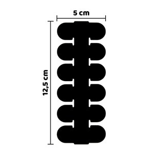 Puede incluir: Imagen en blanco y negro de un organizador de cables con seis ranuras. El organizador mide 12,5 cm de alto y 5 cm de ancho.
