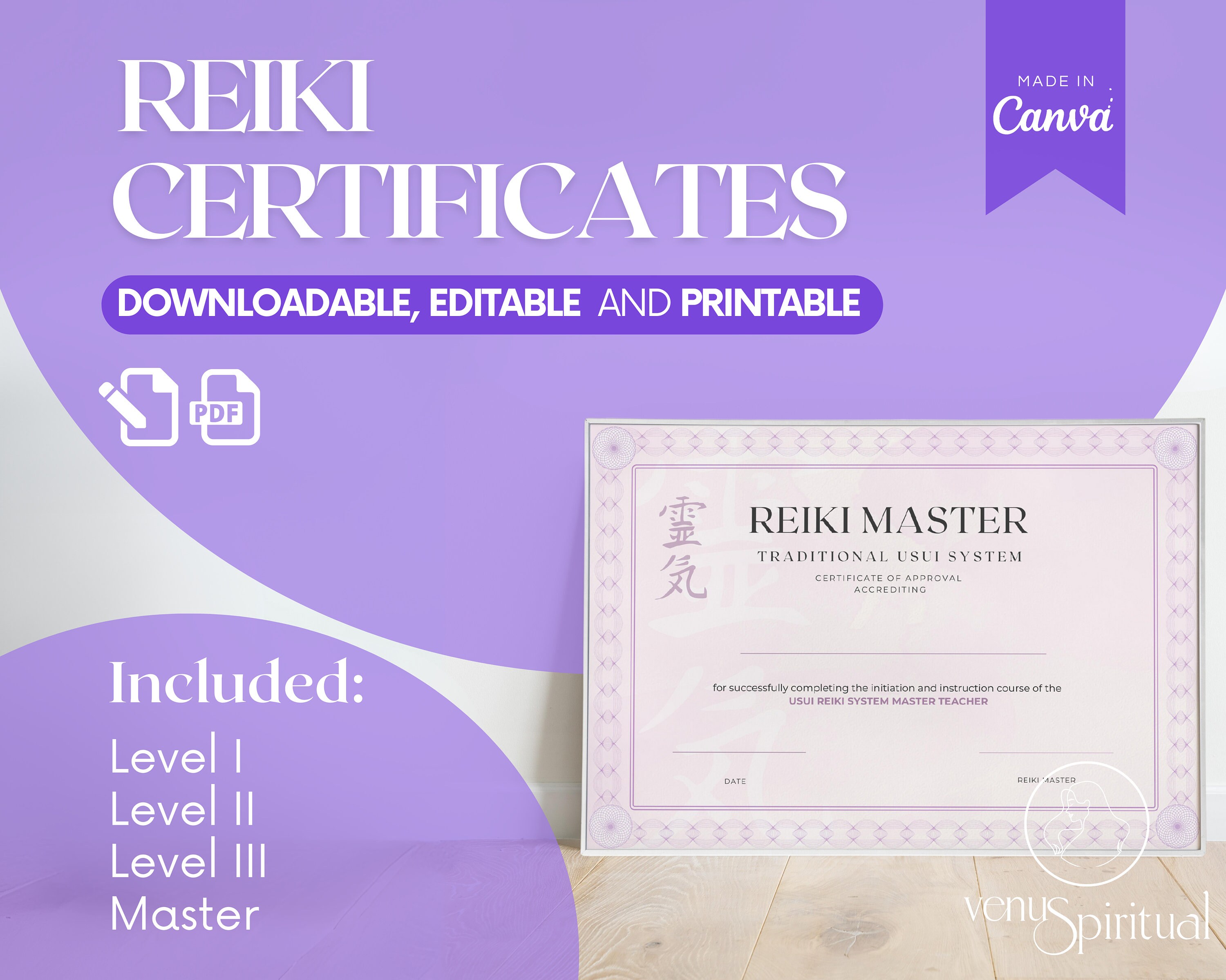 Reiki Usui Certificates, Levels I, II, III and Master, Printable PDF ...