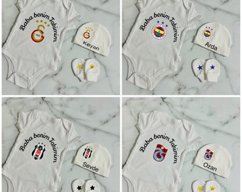 Galatasaray, Fenerbahce, Besiktas and Trabzonspor gift set: baby bodysuit, baby mittens, baby hat
