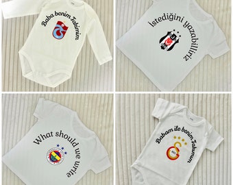 Personalized Galatasaray, Fenerbahce, Besiktas and Trabzonspor baby bodysuits for babies and children