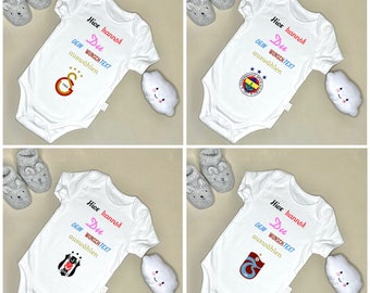 Galatasaray, Fenerbahce, Besiktas and Trabzonspor personalized baby bodysuit with custom text